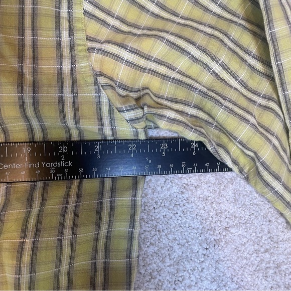 Vintage CXS21 Mens Short Sleeve Shirt Large Greenish Yellow Grey Check Cotton - Picture 3 of 6